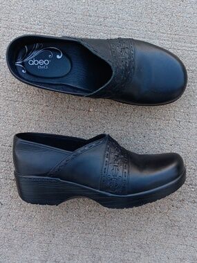 Abeo Bio Black Leather Clog Shoes Womens Size 7.5